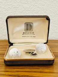 Diplomat Sterling Silver Cufflinks With Tie Clip