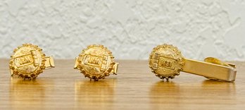 IBM Gold Toned Cufflinks With Tie Clip