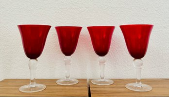 Set Of 4 Red Tall Glass Goblets