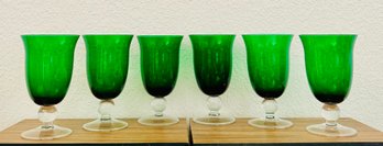 Set Of 6 Emerald Green Glass Goblets