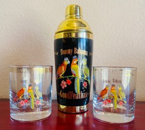 Tommy Bahama Good Feathers Shaker With 2 Matching Glasses