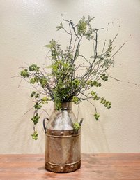 Metal Vase With Faux Greenery