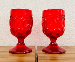 Two Vintage Red Moon & Stars Goblet Glasses
