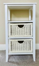 White End Table With Two Wicker Drawers