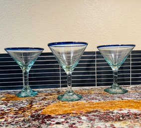 3 Mexican Glass Martini Glasses