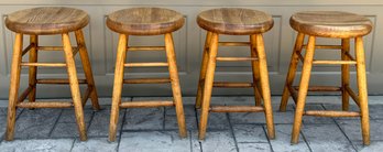 4 Round Top Wooden Bar Stools