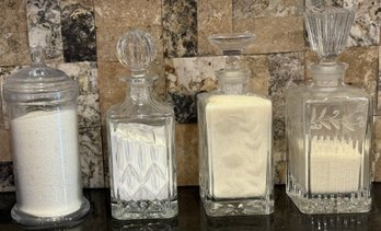 Crystal And Etched Glass Decorative Bath Salt Jars