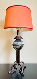Metal Table Lamp With Orange Shade