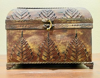 Small Tin Chest With Leaf Patterns