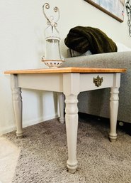 Modern Gray Wood Side Table With Vintage White Glass Candle Lamp
