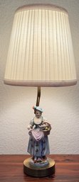 Woman With Flower Basket Porcelain Figurine Table Lamp