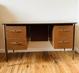 Mid Century Desk With Gold Tone Dipped Tapered Legs