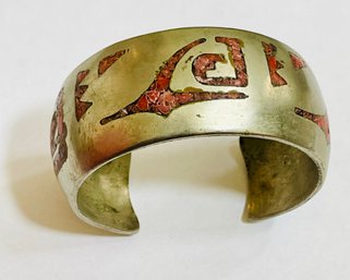 Coral Inlay And Sterling Silver Navajo Cuff