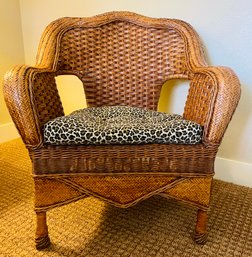 Vintage Wicker Chair With Animal Print Cushion