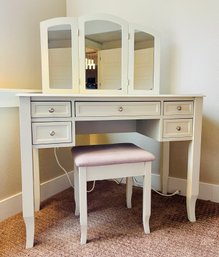 White Vanity With Charging Station & Chair