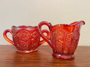 Indiana Glass Heirloom Sunset Carnival Creamer And Open Sugar Set