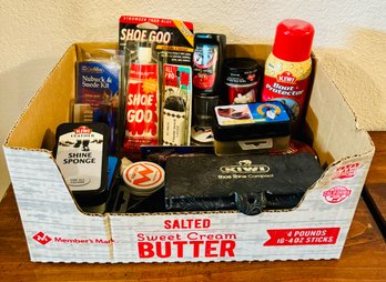Lot Of Shoe Polish, Brushes, Products, And More