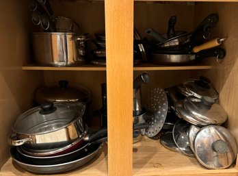 Large Assortment Of Stainless Steel Pots, Pans And Lids