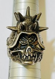 Sterling Silver Spike Skull Head Biker Ring Mens Size 9