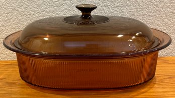 Corning Ware Vision 4 Qt. Casserole Roaster Ribbed Amber Pan And Lid