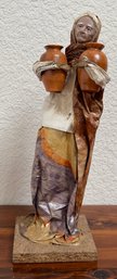 Vintage Paper Mache Figurine, Elderly Lady With Clay Pots