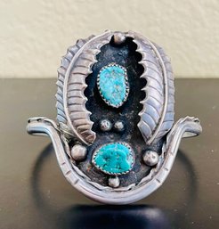 Vintage Old Pawn Navajo Sterling Silver Turquoise Cuff Bracelet