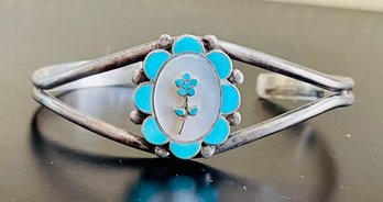 Vintage Zuni Turquoise Flower Cuff Bracelet