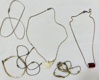 Small Lot Of Sterling Silver Necklaces And Bracelet