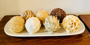 Decorative Mixed Material Spheres With White Porcelain Tray