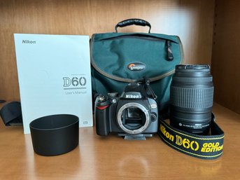 Nikon D60 Gold Edition Camera With Nikon DX SWM VR ED HRI 1.4m Lens And Lowepro Bag