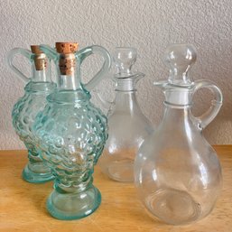 Four (4) Decorative Stoppered Bottles, Ideal For Oils And Vinegars