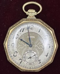 Elgin Decagon-shaped Pocket Watch With 14K Gold Filled Case