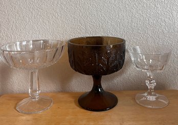 Three (3) Decorative Glass Candy Serving Dishes