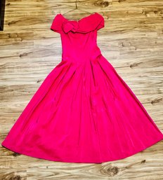 Vintage Lady's Pink Off Shoulder Circle Tea Length Dress Size 12