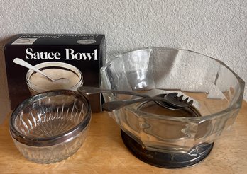 Leonard Silver, Glass And Silver Plate Salad And Sauce Bowls For Serving