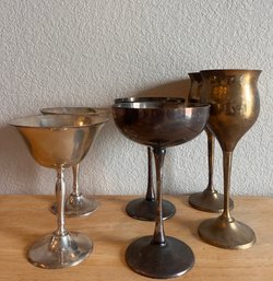 Six (6) Silver Plate Goblet-style Vessels In Three (3) Different Patterns