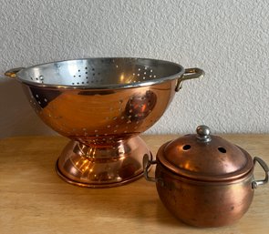 Old Dutch Copper Collander And Storage Pot