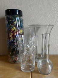 Four (4) Decorative Glass Vases Of Various Shapes And Sizes