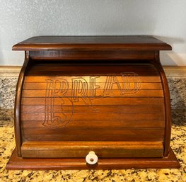 Wooden Free Standing Breadbox With Rolltop Door