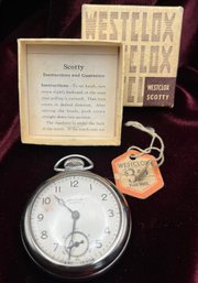 Westclox Scotty Pocket Watch With Original Box & Ephemera