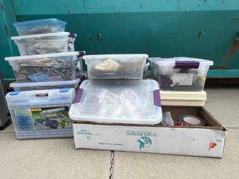 Crafts Galore! Large Lot Of Storage Containers, Each Full Of Crafting Supplies
