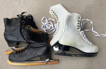 Two (2) Pair Of Ice Skates, White And Black