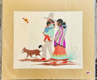 2/2 Signed Robert Chee Native American Family Silk Screen Print