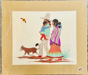 1/2 Signed Robert Chee Native American Family Silk Screen Print