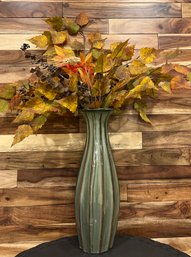 Turquoise Ceramic Vase With Leaf Decor