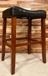 Faux Leather Top Wooden Stool