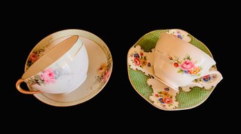 Hand Painted Nippon And Fenton Cups And Saucers With Bonus Royal Patrician Mug