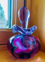 Lotton Studio Perfume Bottle Vine And Leaf Purple Art Glass Signed Jerry Heer