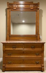 Antique Eastlake, Marble Top Dresser With Sparkling Mirror