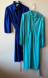 Pair Of Vintage Blue And Turquoise Ruffle Top Dresses